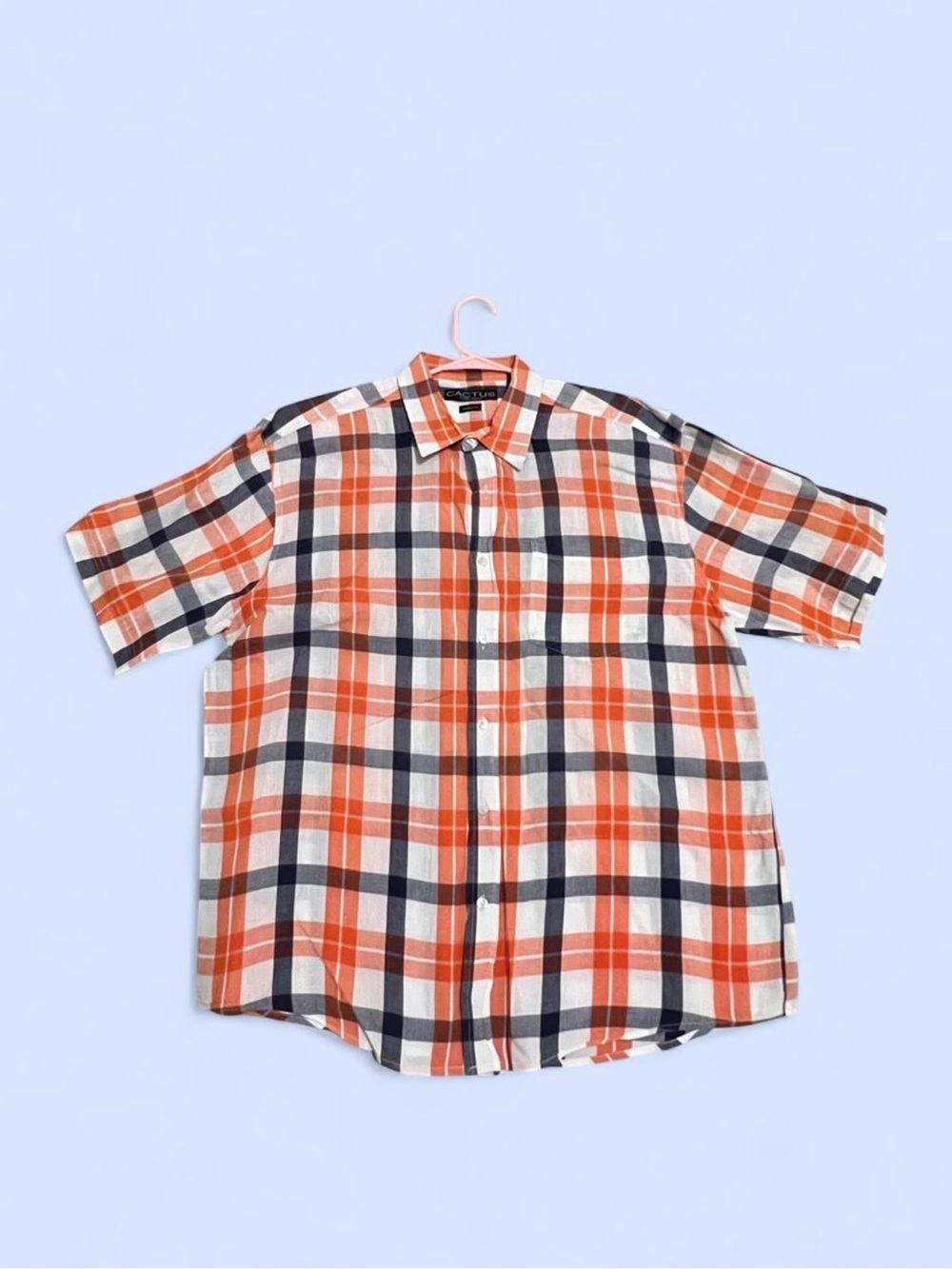 Casual Short-Sleeve Plaid Shirt - Orange, black & White